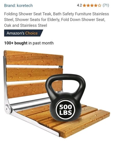 Koretech Modern Teak Folding Shower Seat Eco-Friendly - Stainless Steel Design