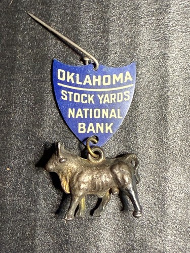 Antike Pin Medaille Abzeichen Oklahoma Stockyards National Bank Rinder Darlehen 1905