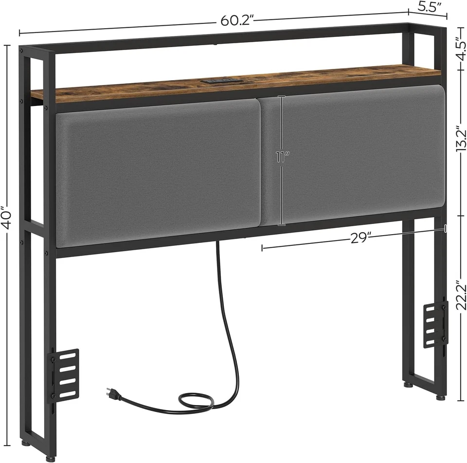Solo cabecero tamaño queen, cabecero tapizado Queen con estación de carga, él Foto 3 de 4