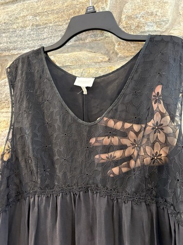 Hanro Of Switzerland Vintage 90s Full Length Silk Black Gown L Embroidery Sheer - Picture 4 of 6