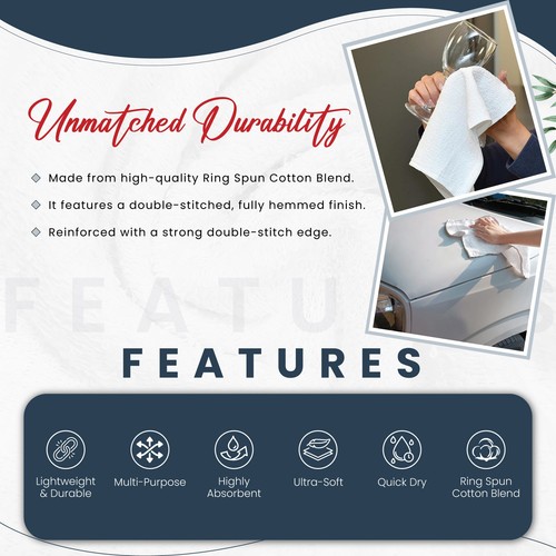 Paño de lavado de algodón de felpa blanco premium para rostro - Toallas de limpieza de 12x12 pulgadas - Imagen 31 de 35