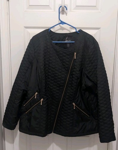 Lane Bryant Quilted Black Jacket With Asymmetrical Zipper Womens Size 26/28