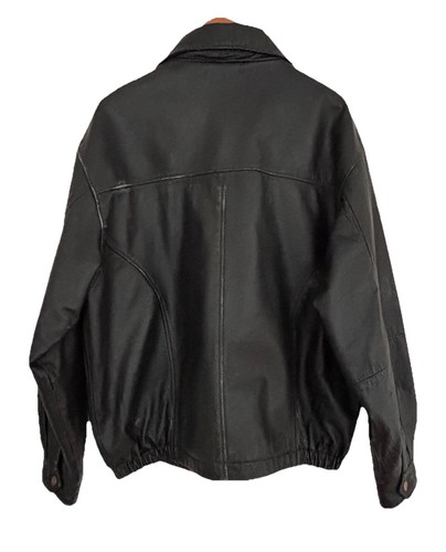 Sahara Black Leather Bomber Jacket Size L Real Leather Zip-Up Vintage - Picture 2 of 24