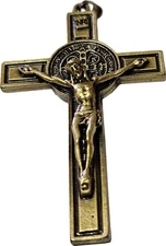St. Benedict Rosary crucifix Golden - Extra Large - Bronze grade A (7.5 cm-3 ...