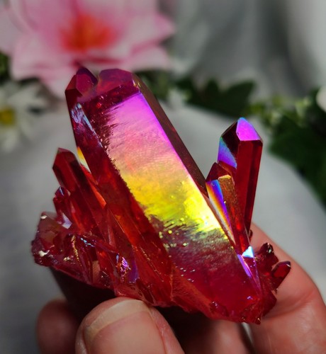 2.2" 58g Gorgeous Mini A+ Ruby Red Rainbow Aura Quartz Crystal Stone Cluster - Picture 12 of 24