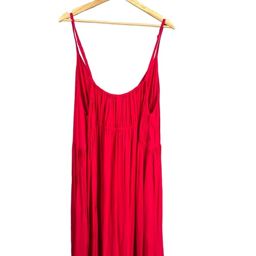 Old Navy Maxi Dress Plus Size 3X Red Spaghetti Strap Flowy Rayon Tiered - Afbeelding 6 van 8