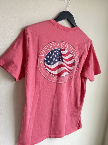 Vineyard Vines Mens T Shirt Pink Small Short Sleeve American Flag Whale - Picture 9 of 13