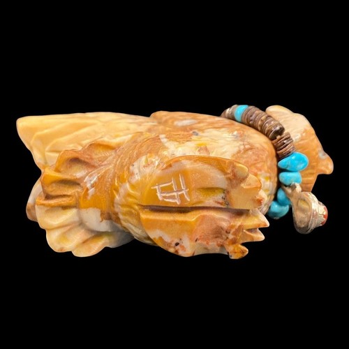 Zuni Fetish by Eddington Hannaweeke, Tigilite Owl w/ Necklace, 2" L - Picture 10 of 10