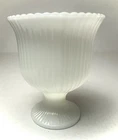 Vintage E.O. Brody Co M3000 White Milk Glass Ribbed Pedestal Vase Planter