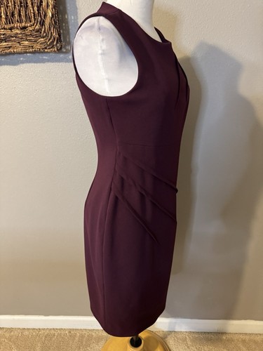 Calvin Klein Scuba Sheath Dress 6 8 Wine Purple Stretch Career Church Sleeveless - Picture 6 of 10
