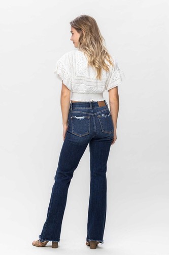 Judy Blue High Waist Double Button Frayed Hem Bootcut Denim Jeans 82568 - Bild 8 von 14