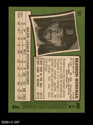 2020 Topps Heritage #297 Brandon Workman Red Sox 8 - NM/MT - Picture 2 of 2