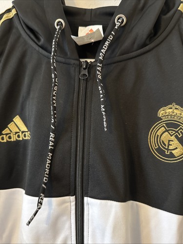 Neu ohne Etikett Adidas Real Madrid Trainingsanzug komplettes Set schwarz, weiß und gold 2XL OT - Bild 7 von 10