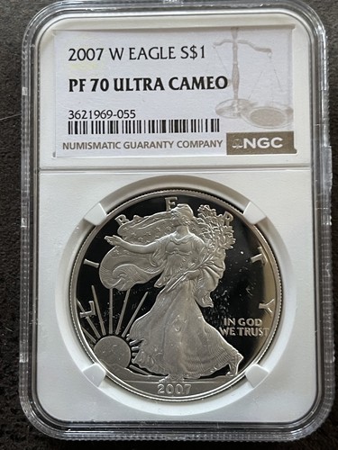 2007 W PROOF SILVER EAGLE NGC PF70 ULTRA CAMEO CLASSIC BROWN LABEL