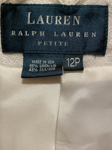 Lauren Ralph Lauren Blazer Damen Größe 12P Seide Leinen Sakko Creme Elfenbein - Bild 2 von 14