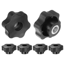 6pcs Star Knobs M10 Thread 48mm Head Through Hole Metal Insert Knob Black