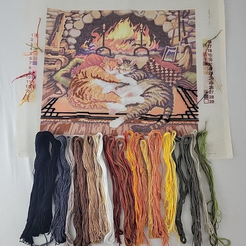 All Burned Out Needlepoint Kit Dimensions Wysocki Cats Orange Brown Tabby 20007 - Picture 4 of 7