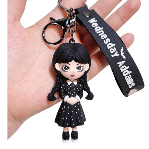 Portachiavi mercoledì Addams con cinturino a mano ciondolo cartone animato zaino borsa charm - Foto 6 di 11