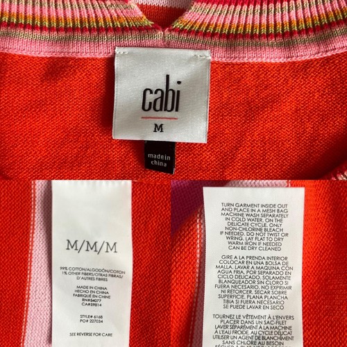 Cabi Sweater Womens M Orange Pink Striped Pullover Crewneck 3/4 Sleeve Modern - Picture 10 of 10