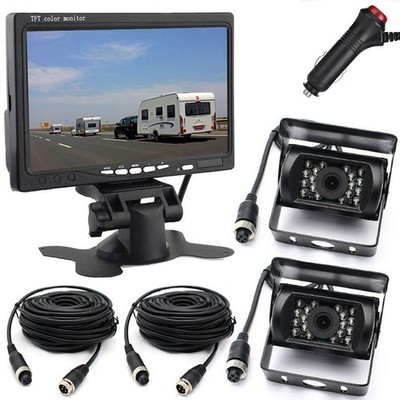 4PIN 2x Heavy Duty Rear View Backup Camera 7'' HD Monitor for Trailer RVs Truck
