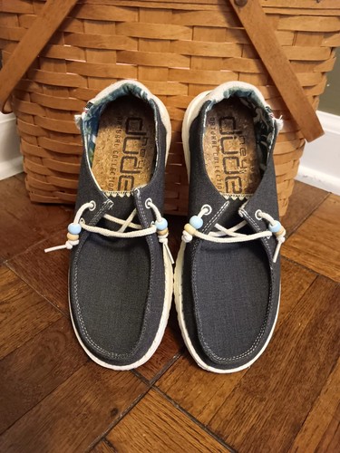 Hey Dude Wendy Natural Carbon Gray Fringe Shoes New Without Box Size 6 - Picture 2 of 10