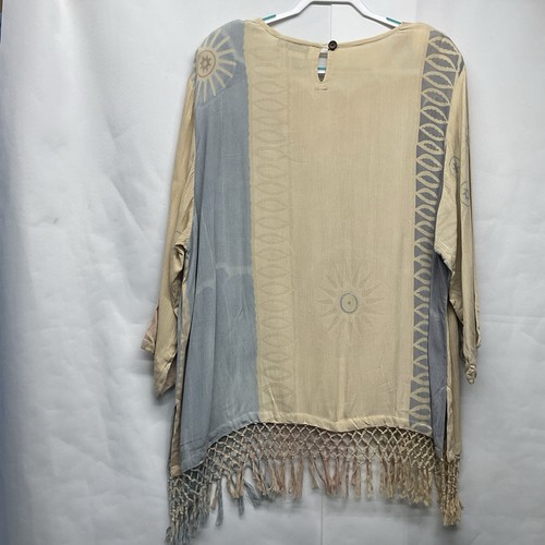Tunica artistica Marcia & me & Co vintage rayon orlo frange 2x multicolore folklore - Foto 4 di 8