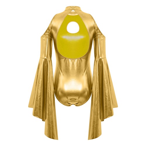 Women's Shiny Metallic Bodysuit Romper Disco Hippie Jumpsuit Performance Costume - Picture 23 of 53