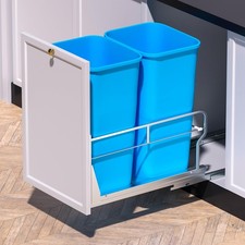 Dual Pull Out Trash Can Under Cabinet with Soft-Close Slides, Heavy Duty Unde...