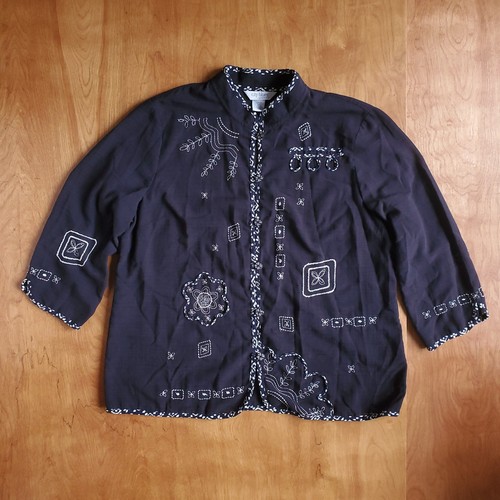 Vintage Koret City Blues Jacke Gr. L dunkelblau bestickt Knopfleiste Mandarinkragen - Bild 2 von 11