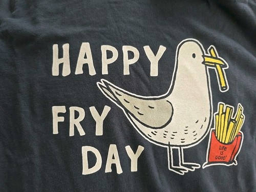 LIFE IS GOOD Happy Fry Day T Shirt Youth Kids Size Large NEW w/ Tag Navy Blue - Picture 2 of 4