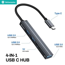 4IN1 USB 3.0 Aluminum Hub USB-C  Mini Multi-Port Adapter High Speed Splitter