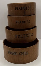 Vintage Wooden Snack Bowl Set of 4 Potato Chips Pretzels Peanuts Nesting Bowls
