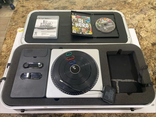 DJ Hero 2 PS3 Renegade Edition Turntable Bundle w/ 2 Games DONGLE, Case & Stands