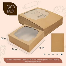 20 Pack Pie Boxes 9x9x3 Inch Pastry Boxes with Window Gift Giving Bakery Boxes