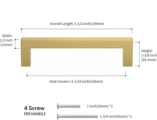 🆕 5" Brushed Gold Cabinet Pull Gold Cabinet Handle Gold Drawer Pull Modern - Picture 2 of 3