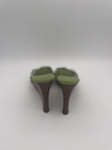Sergio Rossi Wedge Heel Women's Sz 5 Green Leather Open Toe - Picture 3 of 6