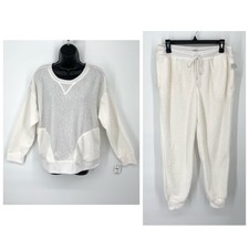 Jenni NWT Womens 2 Piece PJ Set Sherpa Knit Sleepwear Shirt  Pants Size L White
