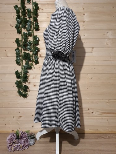 George Mini Dress Size 18 Gingham Shirred Top Tie Back Retro Swing Style Mono - Picture 9 of 16