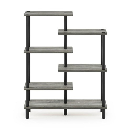 Estante de exhibición de acento de 6 niveles Furinno Turn-N-Tube madera diseñada en gris roble - Imagen 3 de 6