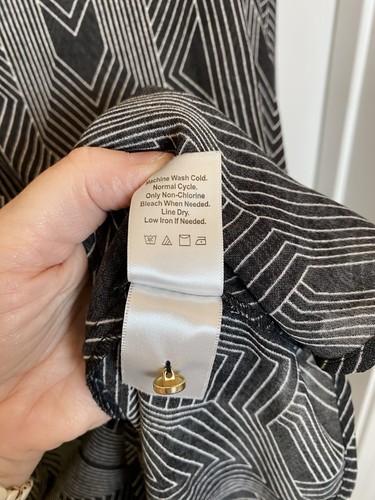 Coldwater Creek Bluse Large 14 schwarz weiß geometrisches Muster V-Ausschnitt Tunika durchsichtig - Bild 5 von 10