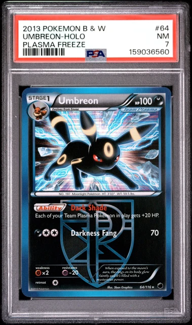 2013 POKEMON BLACK & WHITE PLASMA FREEZE #64 UMBREON-HOLO PSA 7