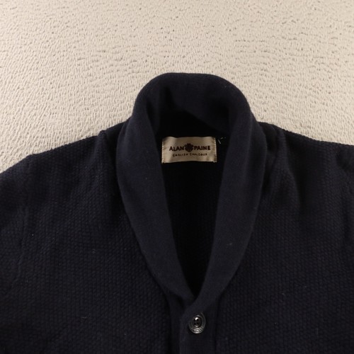 Suéter Geelong Para Hombres M Azul Mantón Cuello 100% Lana Tweed Codo Parche Cárdigan - Imagen 2 de 13