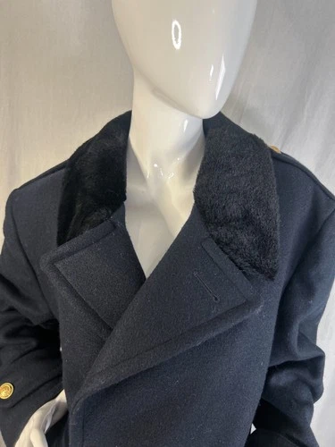 True VTG Zero King 60s Double Breasted Fur Lined Bridge Coat 46 XL Naval Officer image 6