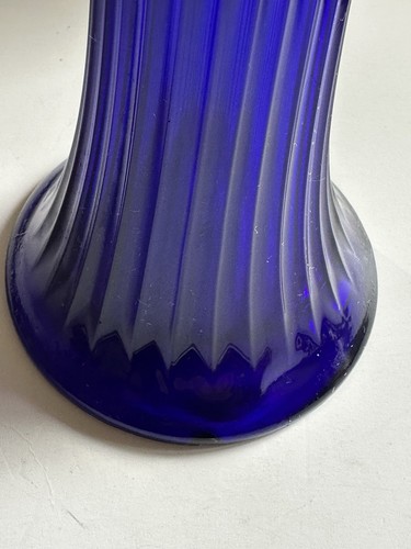 Antique Fenton Cobalt Glass Swung Vase Spearhead Narrow Rib 17.5” - Picture 15 of 24