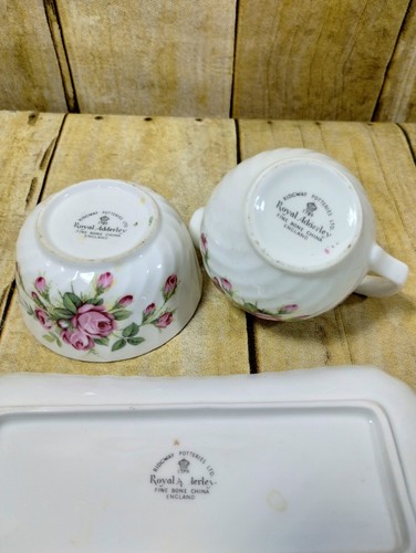 De Colección Adderley Fine Bone China Rosa Rosa Crema y Azúcar Bandeja Set Inglaterra - Imagen 6 de 6
