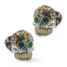 Sterling Silver and Gold Day of the Dead Skull Cufflinks
