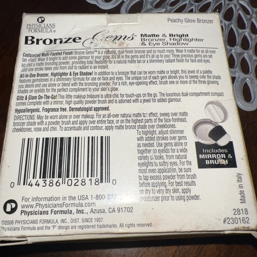 Physicians Formula Bronze Gem's 0.3 oz #2818 Peachy Glow Bronzer Matte. HTF - Picture 4 of 4