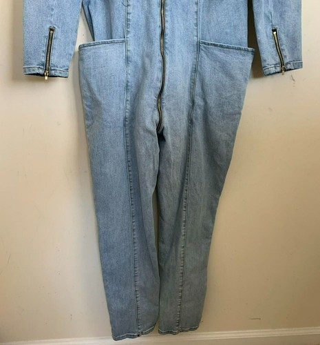 Fashion Nova Jumpsuit Blue Laced Bodice Zip Design Tapered Leg Pockets Sz L NEW - Picture 7 of 11