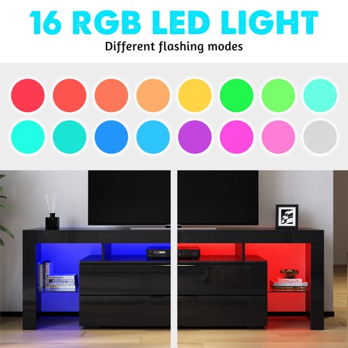 TV Cabinet Black TV stand Entertainment Unit RGB Gloss Furniture with drawers - Picture 4 of 12