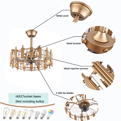 20" Ceiling Fan Light LED Chandelier Semi Flush Mount Pendant Lamp Fixture Gold - Picture 12 of 19